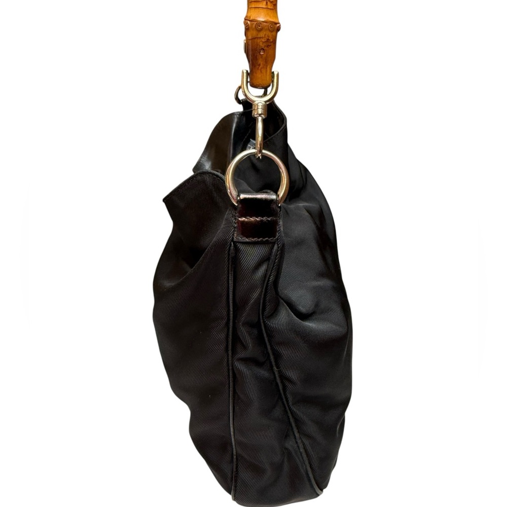 Gucci Vintage Bamboo Handle Nylon Shoulder Bag Black Made in Italy - Picture 4 of 13